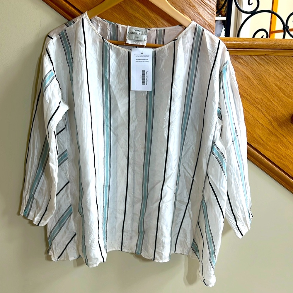 Resort giada forte Top Sz Large Off-White/ Blue, White Stripes New made in Italy